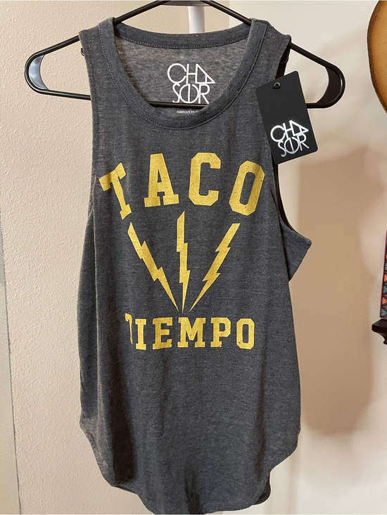 Chaser Tops - Chaser Charcoal Gray Tank with Yellow 'Taco Tiempo' Graphic